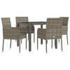 vidaXL 5 Piece Garden Dining Set with Cushions Grey Poly Rattan