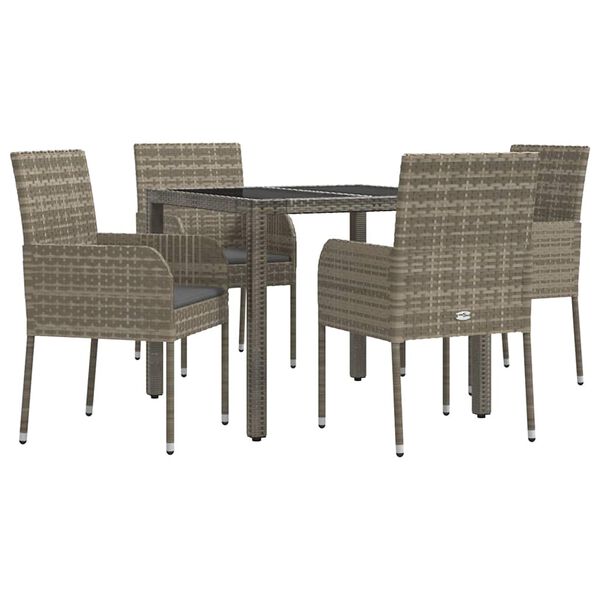 vidaXL 5 Piece Garden Dining Set with Cushions Grey Poly Rattan