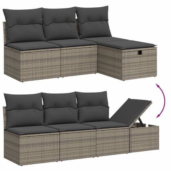 vidaXL 7 Piece Garden Sofa Set with Cushions Grey Poly Rattan