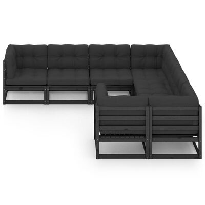 vidaXL 8 Piece Garden Lounge Set with Cushions Black Solid Pinewood
