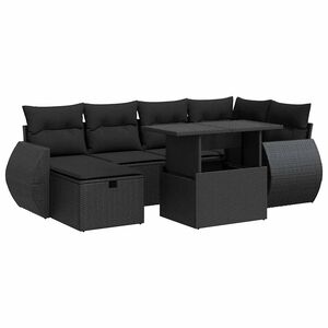 vidaXL 7 Piece Garden Sofa Set with Cushions Black Poly Rattan