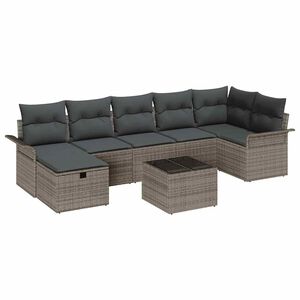 vidaXL Garden Sofa Set with Cushion Manual 8 pcs Grey Poly Rattan