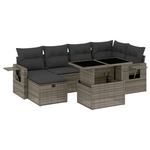 vidaXL 7 Piece Garden Sofa Set with Cushions Grey Poly Rattan