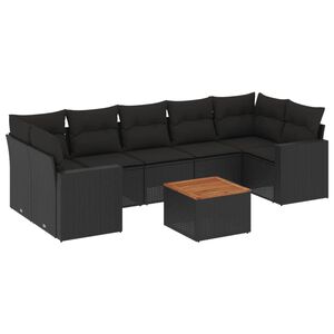 vidaXL 8 Piece Garden Sofa Set with Cushions Black Poly Rattan