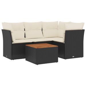 vidaXL 5 Piece Garden Sofa Set with Cushions Black Poly Rattan