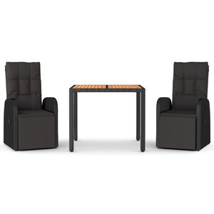 vidaXL 3 Piece Garden Dining Set Black Poly Rattan&Solid Wood Acacia