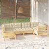 vidaXL 6 Piece Garden Lounge Set with Cream Cushions Solid Pinewood