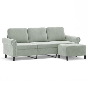 vidaXL 3-Seater Sofa with Footstool Light Grey 180 cm Velvet