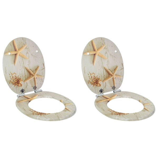 vidaXL WC Toilet Seats 2 pcs with Soft Close Lids MDF Starfish Design