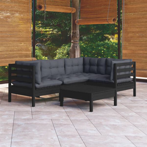 vidaXL 5 Piece Garden Lounge Set with Cushions Black Pinewood