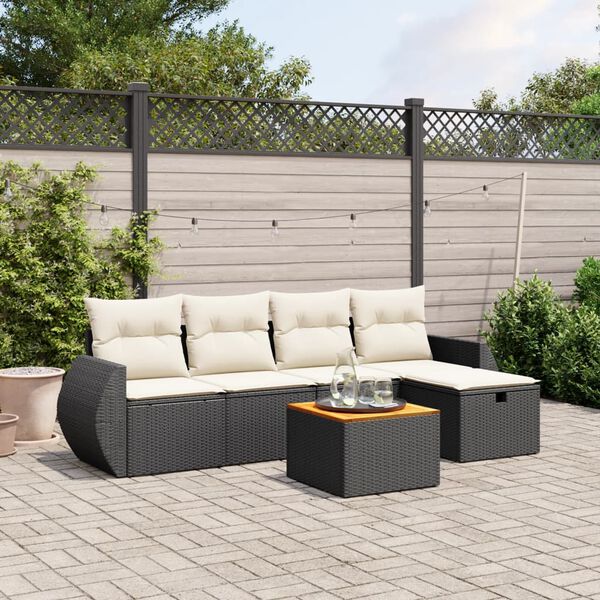 vidaXL 6 Piece Garden Sofa Set with Cushions Black Poly Rattan