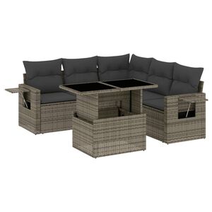 vidaXL 6 Piece Garden Sofa Set with Cushions Grey Poly Rattan