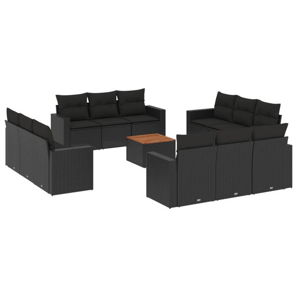 vidaXL 13 Piece Garden Sofa Set with Cushions Black Poly Rattan