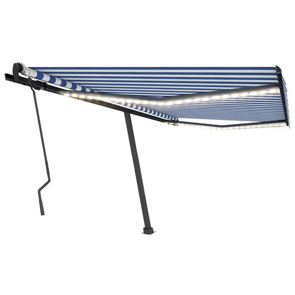 vidaXL Manual Retractable Awning with LED 400x300 cm Blue and White