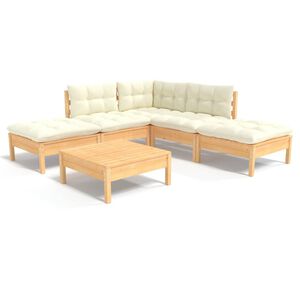 vidaXL 6 Piece Garden Lounge Set with Cream Cushions Pinewood