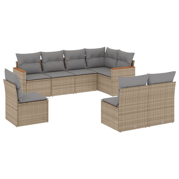 vidaXL 8 Piece Garden Sofa Set with Cushions Beige Poly Rattan