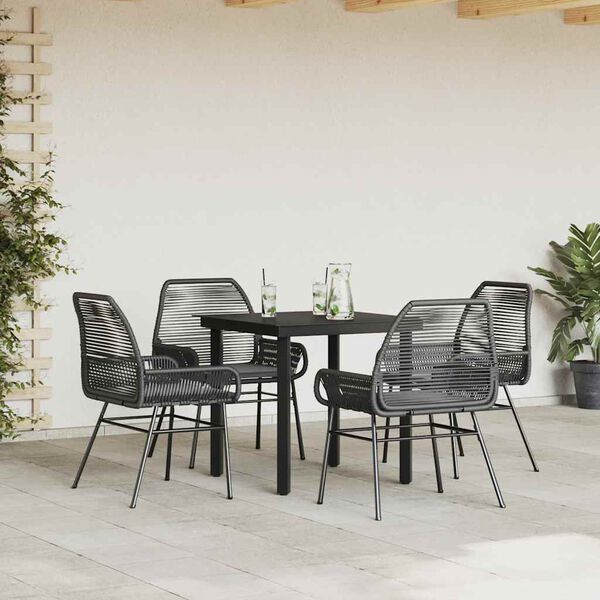 vidaXL 5 Piece Garden Dining Set with Cushions Black Poly Rattan Glass