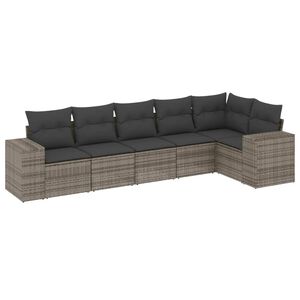vidaXL 6 Piece Garden Sofa Set with Cushions Grey Poly Rattan