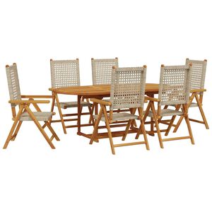 vidaXL 7 Piece Garden Dining Set Beige Poly Rattan and Solid Wood