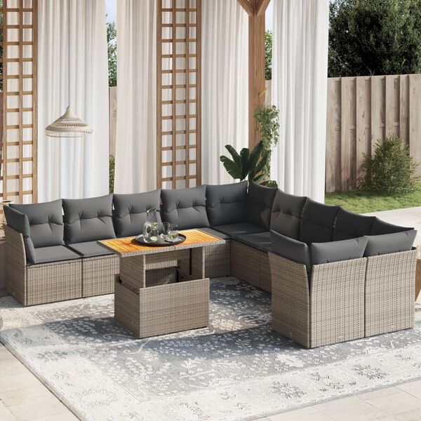 vidaXL 11 Piece Garden Sofa Set with Cushions Grey Poly Rattan