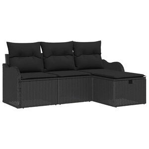 vidaXL Garden Sofa Set with Cushion Manual 4 pcs Black Poly Rattan