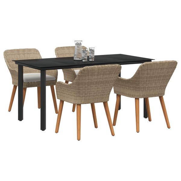 vidaXL Garden Dining Set with Cushion 5 pcs Beige Poly Rattan