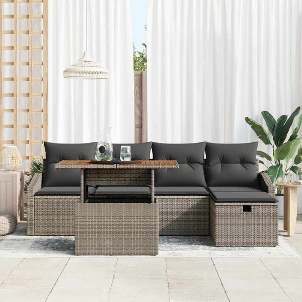 vidaXL Garden Sofa Set with Cushion 6 pcs Grey Poly Rattan