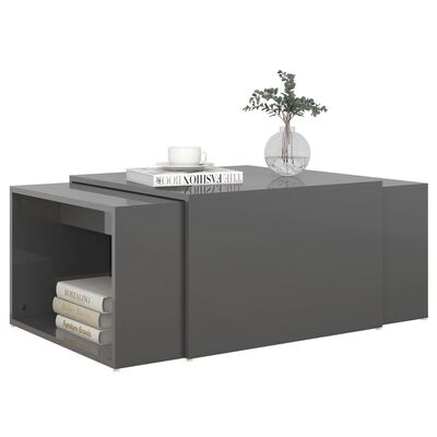 vidaXL 3 Piece Nesting Coffee Table Set High Gloss Grey 60x60x38 cm