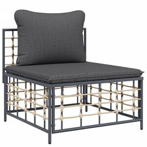 vidaXL Garden Middle Sofa with Dark Grey Cushions Poly Rattan