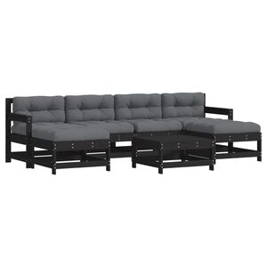 vidaXL 7 Piece Garden Lounge Set with Cushions Black Solid Wood