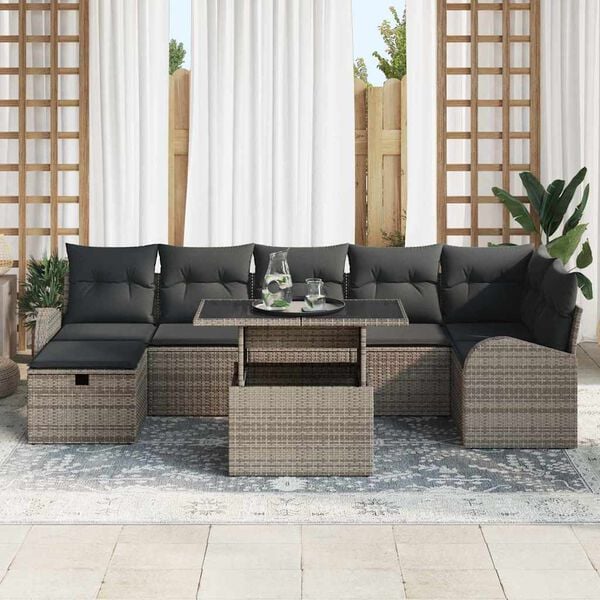 vidaXL Garden Sofa Set with Cushion 8 pcs Grey Poly rattan