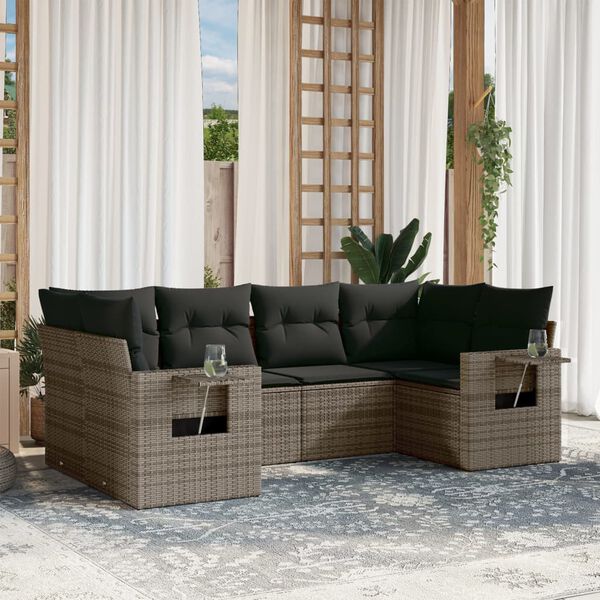 vidaXL 6 Piece Garden Sofa Set with Cushions Grey Poly Rattan