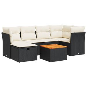 vidaXL 7 Piece Garden Sofa Set with Cushions Black Poly Rattan