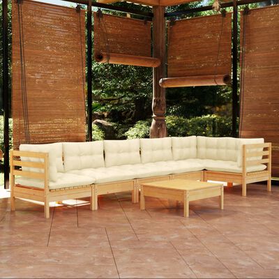 vidaXL 7 Piece Garden Lounge Set with Cream Cushions Pinewood
