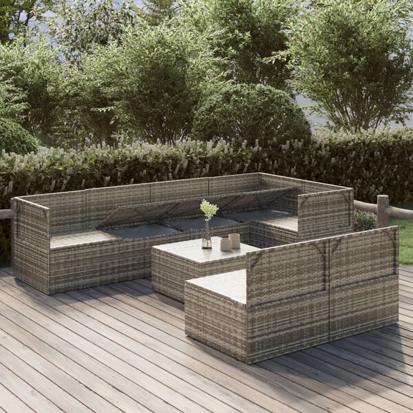 vidaXL 8 Piece Garden Lounge Set with Cushions Grey Poly Rattan