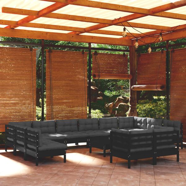 vidaXL 13 Piece Garden Lounge Set with Cushions Black Pinewood