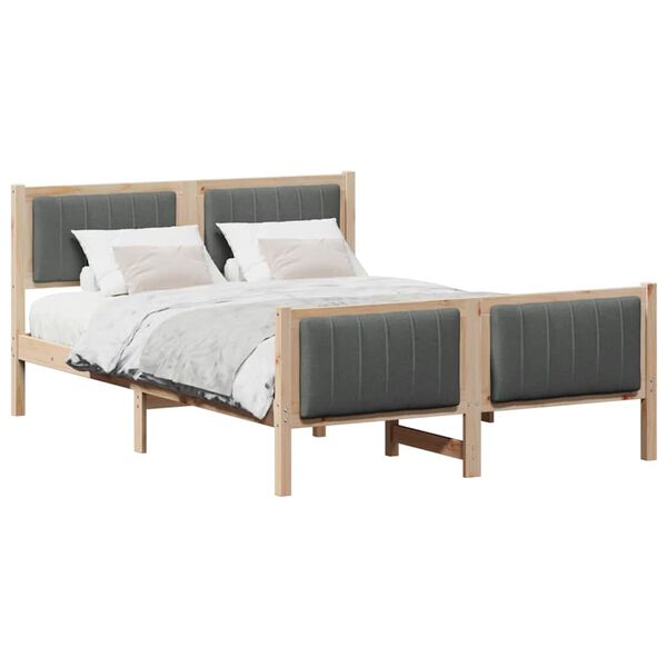 vidaXL Bed frame Brown and dark grey 135 x 190 cm Solid pine wood