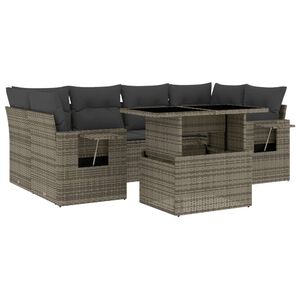 vidaXL 7 Piece Garden Sofa Set with Cushions Grey Poly Rattan
