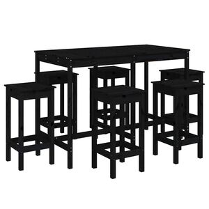 vidaXL 7 Piece Garden Bar Set Black Solid Wood Pine