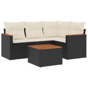 vidaXL 5 Piece Garden Sofa Set with Cushions Black Poly Rattan
