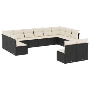 vidaXL 12 Piece Garden Sofa Set with Cushions Black Poly Rattan