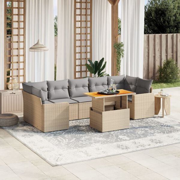 vidaXL 8 Piece Garden Sofa Set with Cushions Beige Poly Rattan