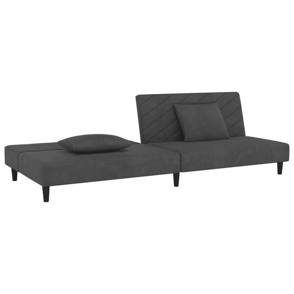 vidaXL 2-Seater Sofa Bed with Two Pillows Dark Grey Velvet