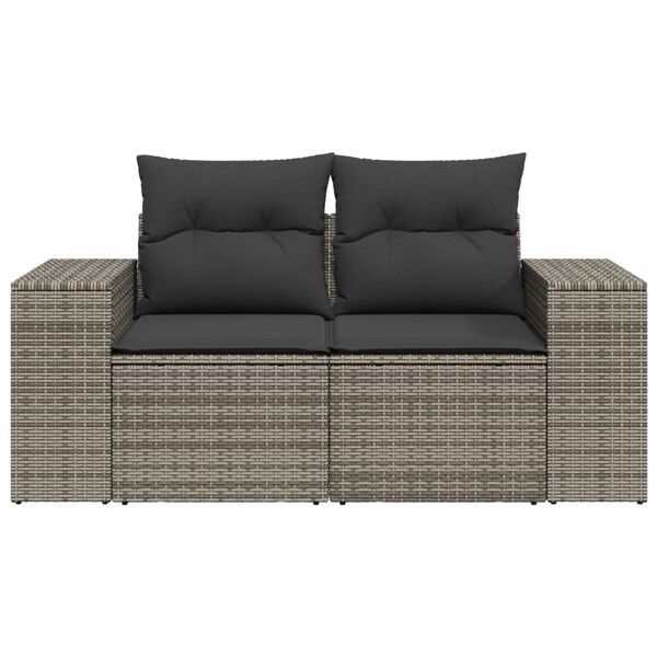 vidaXL Garden Sofa with Cushions 2-Seater Grey Poly Rattan