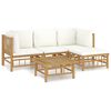 vidaXL 5 Piece Garden Lounge Set with Cream White Cushions Bamboo