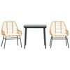 vidaXL 3 Piece Garden Dining Set with Cushions Brown Poly Rattan Glass