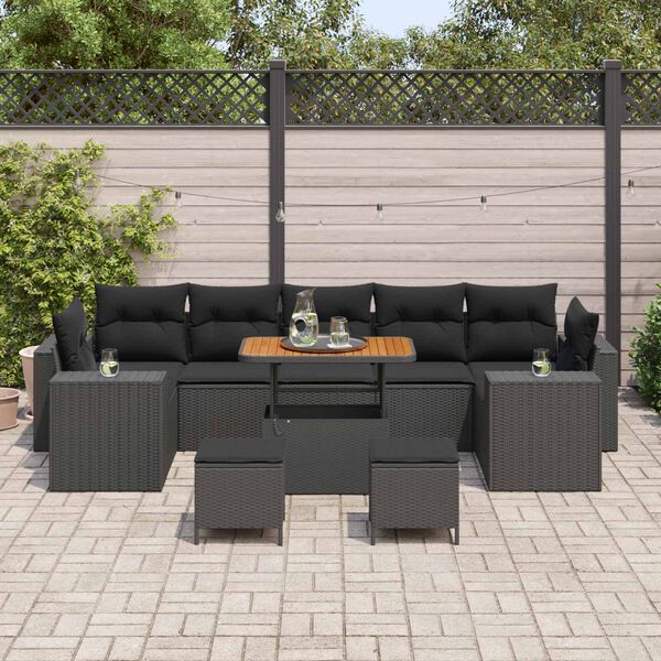 vidaXL Garden Sofa Set Height-Adjustable 10 pcs Black Poly Rattan