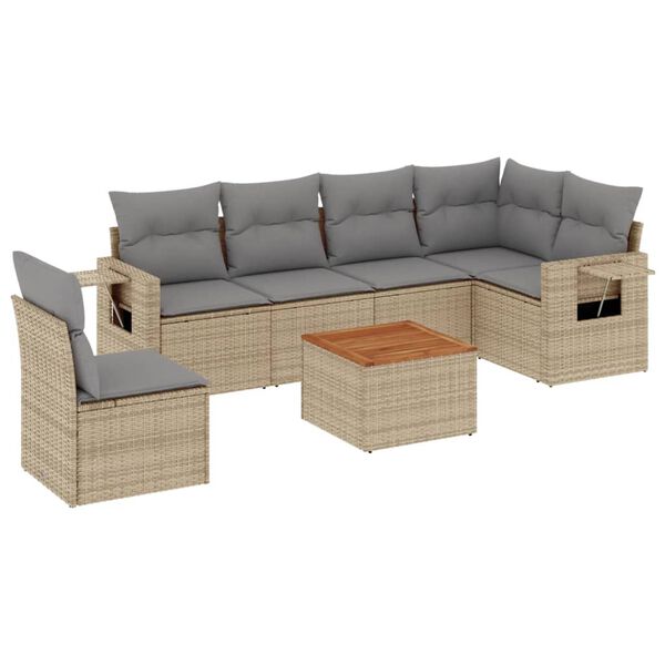 vidaXL 7 Piece Garden Sofa Set with Cushions Mix Beige Poly Rattan