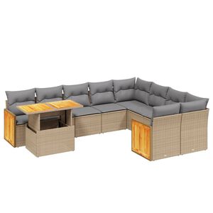 vidaXL 10 Piece Garden Sofa Set with Cushions Beige Poly Rattan