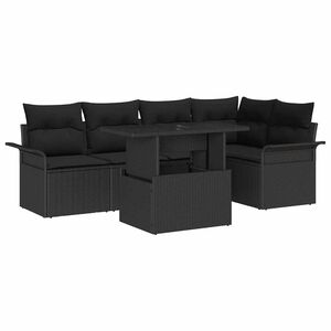vidaXL Garden Sofa Set with Cushion 6 pcs Black Poly Rattan